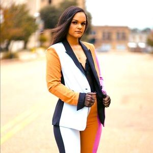 Color block pants suit